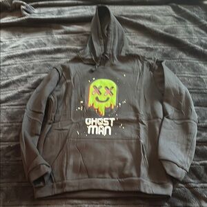 Ghost Man Black Hoodie with Neon Green Graphic